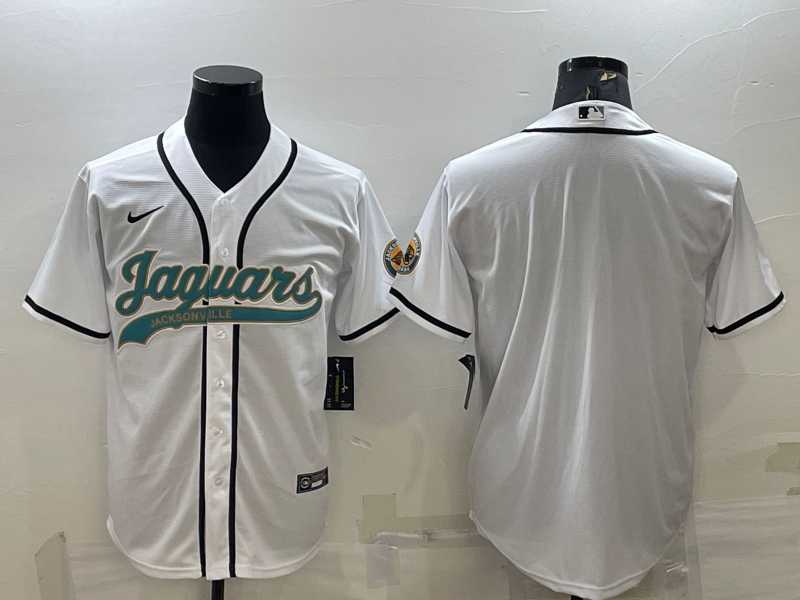 Men%27s Jacksonville Jaguars Blank White With Patch Cool Base Stitched Baseball Jersey